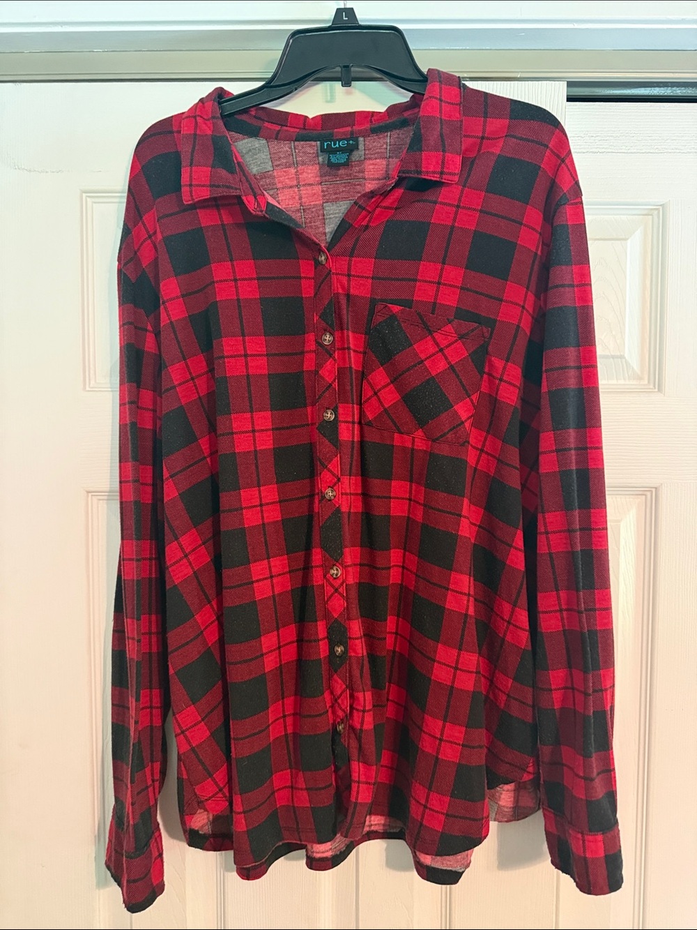 Rue21 Red and Black Plaid Button-Down Shirt with Chest Pocket